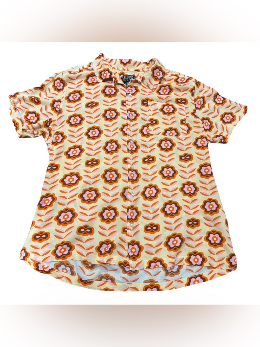 Super Massive Short Sleeve Button Down 70s Flower Shirt Size Medium Hippie